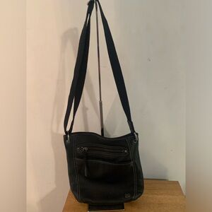 The Sak Purse Black Leather Shoulder Handbag Crossbody Multiple Pockets EUC
